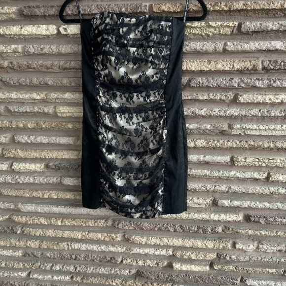 Jessica McClintock for Gunne Sax Vintage Black Lace Strapless Dress Size 5 - Picture 4 of 8
